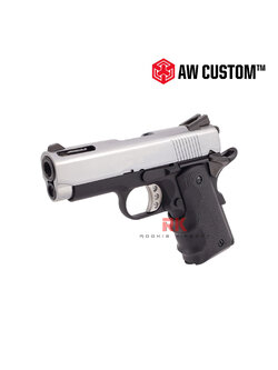 AW NE1003 M1911 Springfield V10 Ultra Compact .45ACP GBB - Silver Slide. Black Frame