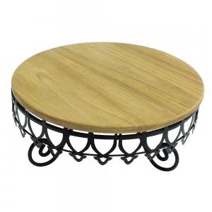 ที่วางขนมเค้กทรงกลม ลายมงกุฎรวมแผ่นไม้สัก ความสูง 12 cm. 1619-036