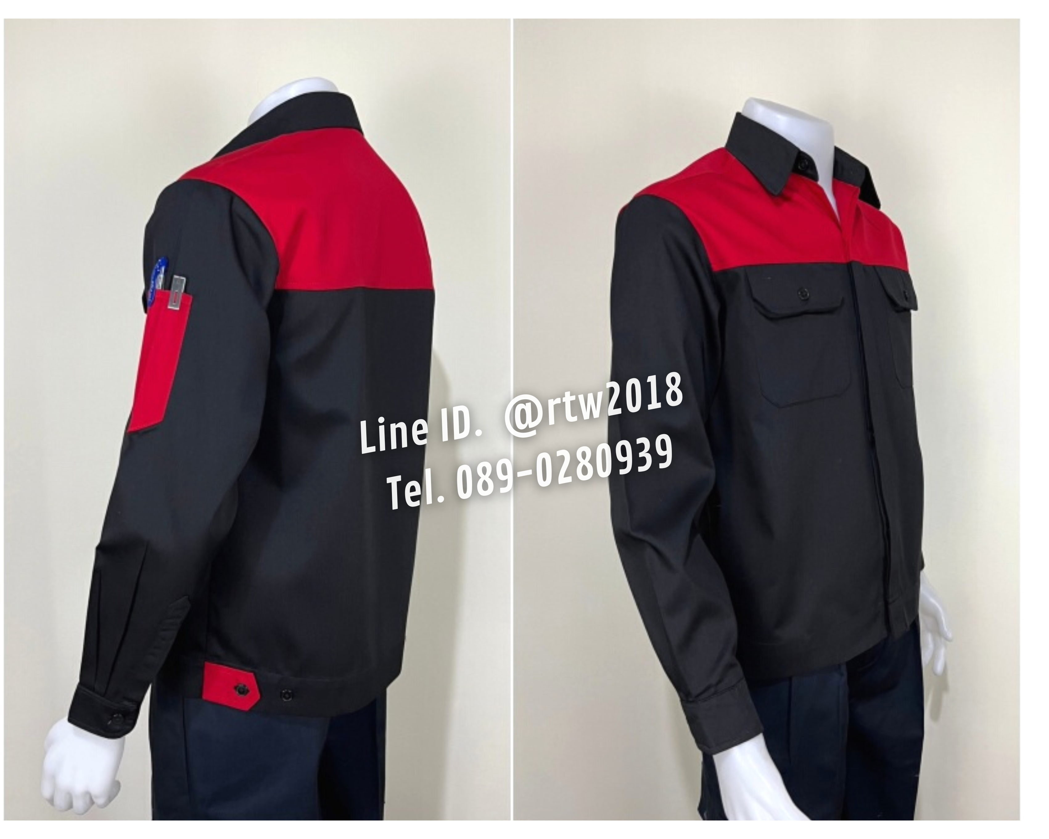 รหัส AB4.3 : เสื้อช่างแขนยาวผ้าคอมทวิวดำอกแดง (ซ่อนสาบ)