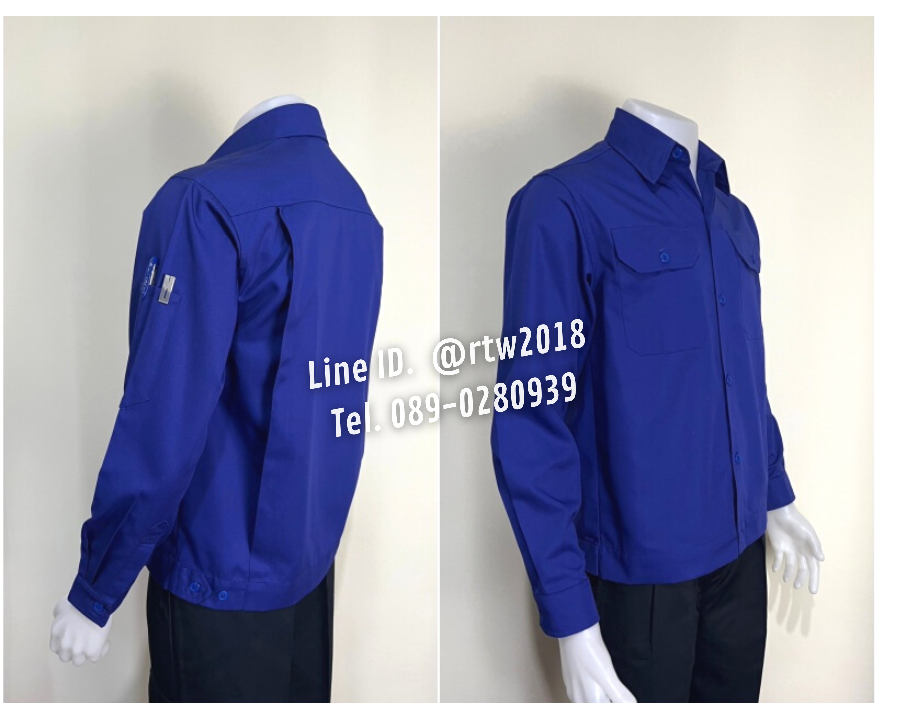 รหัส AB1.2 : เสื้อช่างแขนยาวผ้าคอมทวิวสีน้ำเงินล้วน