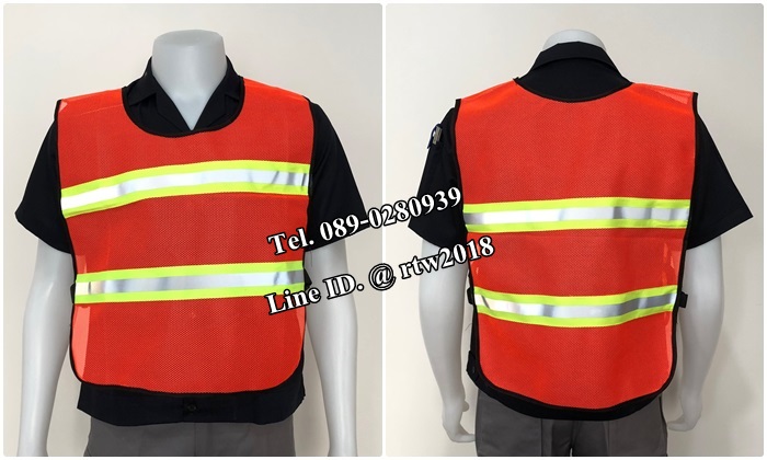 เสื้อกั๊กช่างตาข่ายสีส้มสะท้อนแสงเทาเขียว (รหัส Q6)