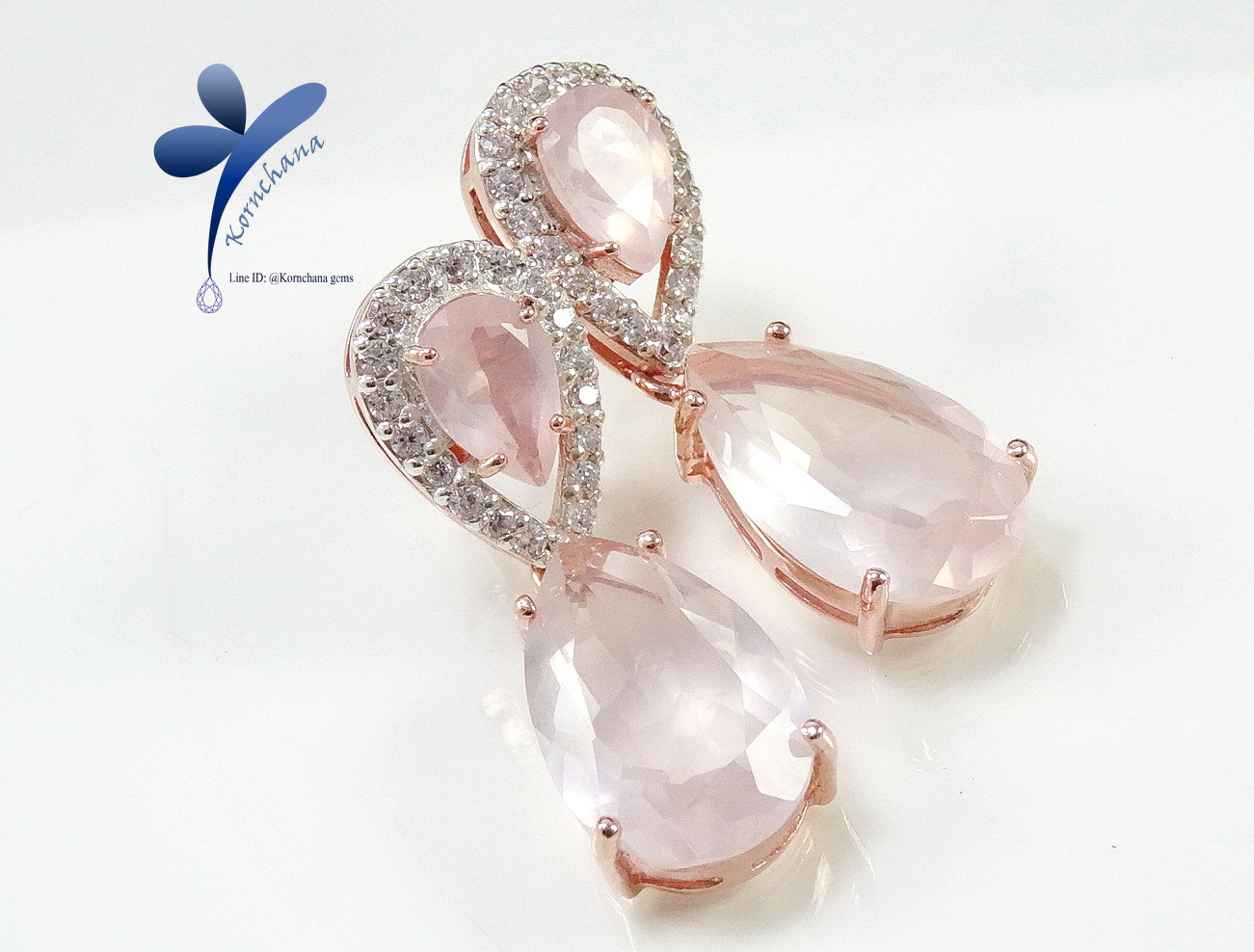 Rosequart Earring ต่างหูโรสท์ควอทซ์ทรงหยดน้ำ พลอยสีชมพูหวาน ตัวเรือนเงินแท้ ชุบพิงค์โกลด์ ฝีมือประณีต
