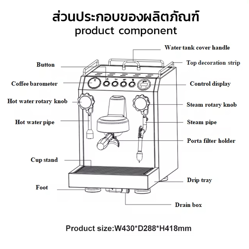 เครื่องชงกาแฟ Gemilai 1GR – หม้อต้มคู่ | ระบบ PID | แรงดัน 15 บาร์