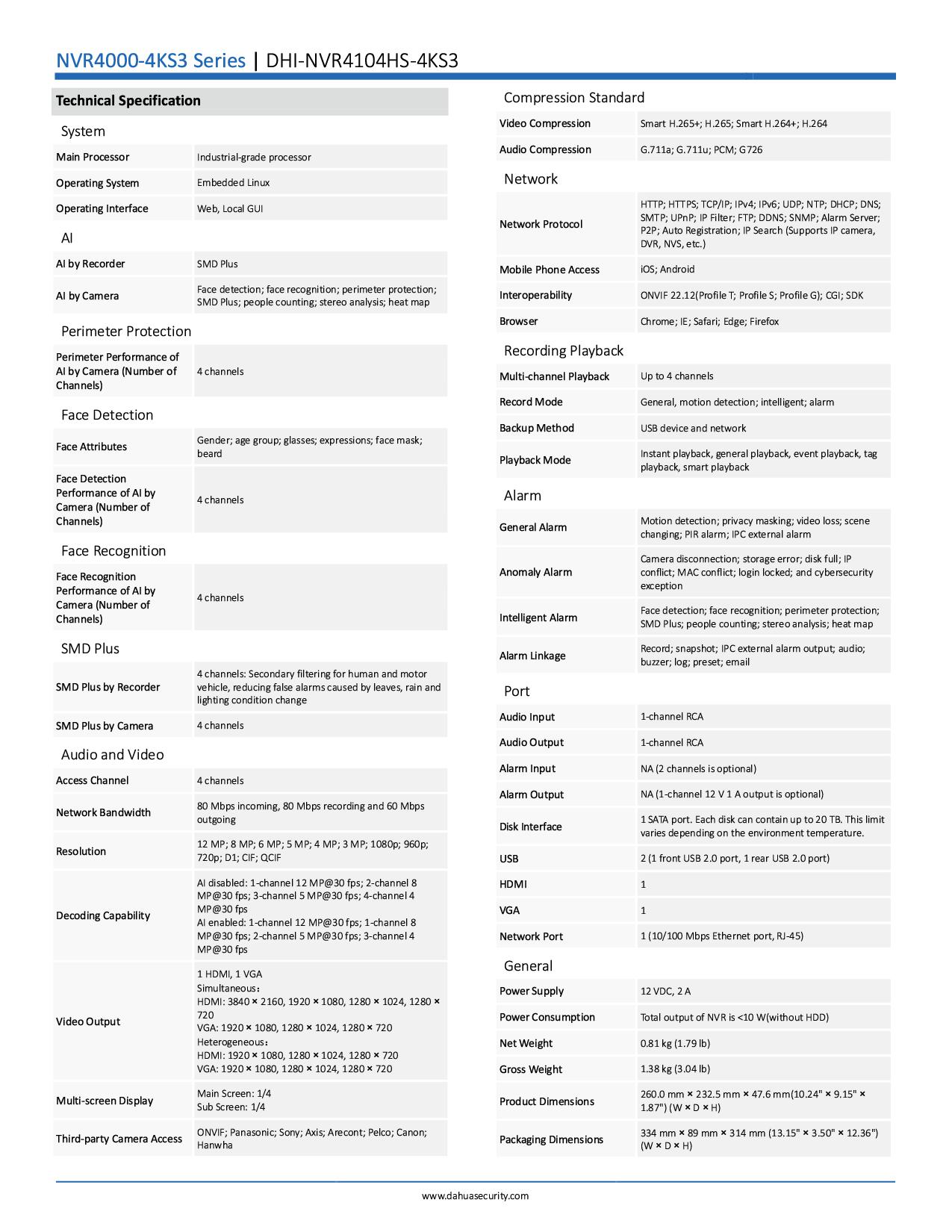 DAHUA เครื่องบันทึก 4 ช่อง รุ่น NVR4104HS-4KS3