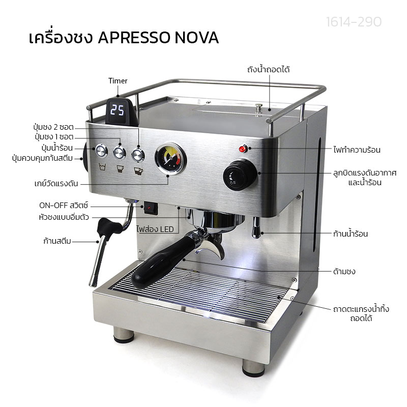 เครื่องชงกาแฟ APRESSO NOVA แรงดันนิ่ง 9Bar ชงกาแฟระดับบาริสต้า