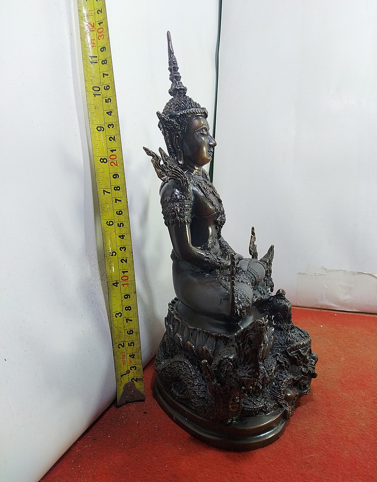 สมเด็จพระมหาจักรพรรดิ์ สมเด็จองค์ปฐม มหาจักรพรรดิทรงเครื่อง ประทับพระราหูนาคเกี้ยว เนื้อโลหะทองเหลือง ผิวมันปู