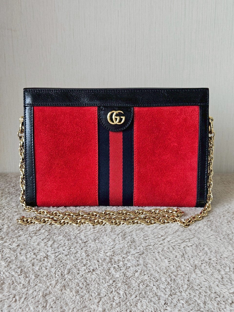 Gucci 503877 Ophidia Red Suede Chain Shoulder Bag