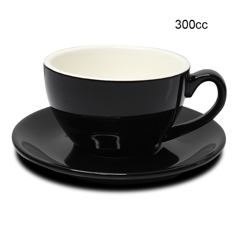 Capuccino cup 300 CC. Size XL (Black-inside white) with Saucer