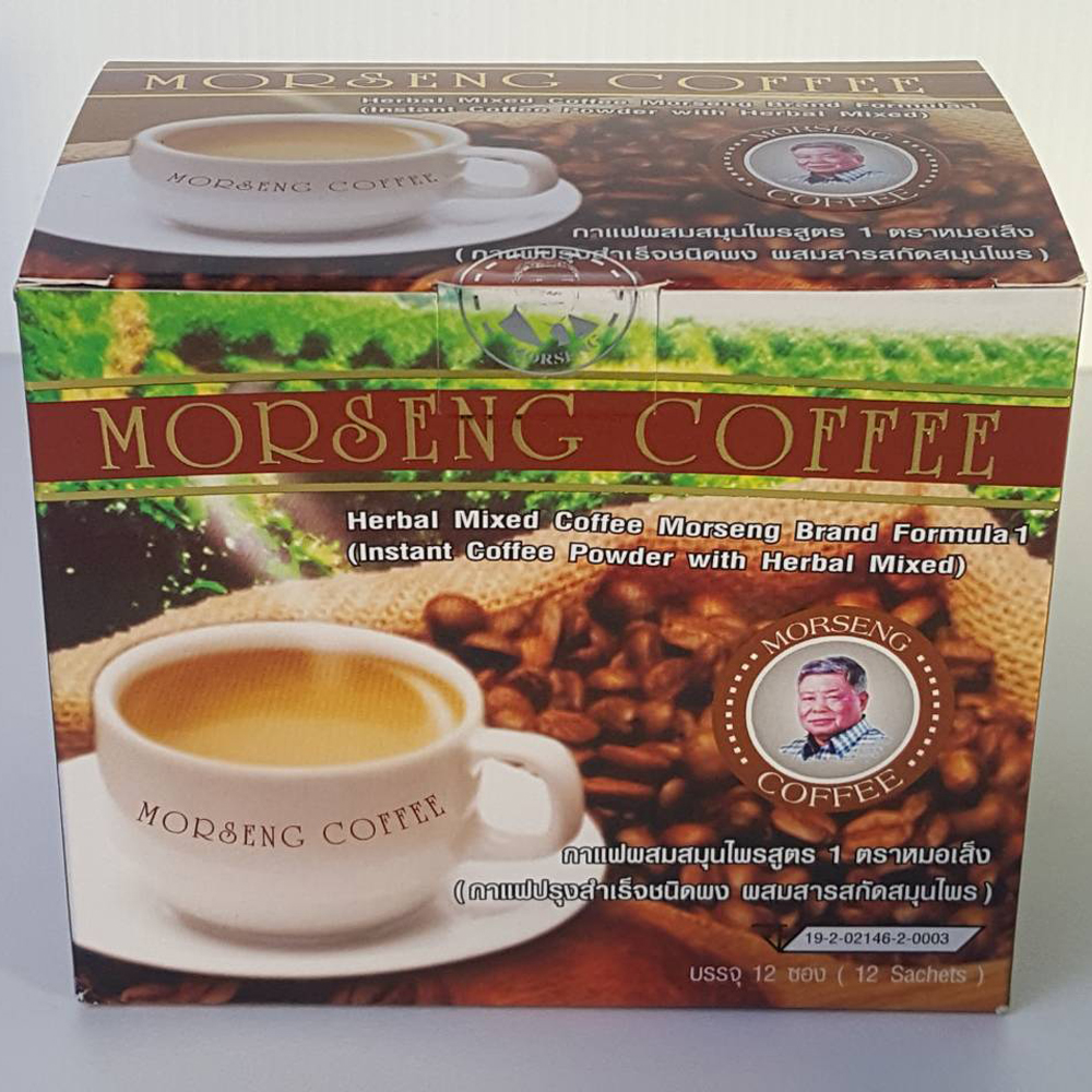 หมอเส็ง กาแฟผสมสมุนไพรสูตร 1 ตราหมอเส็ง กล่องเล็ก 12 ซอง ทอง น้ำตาล 12 ซอง