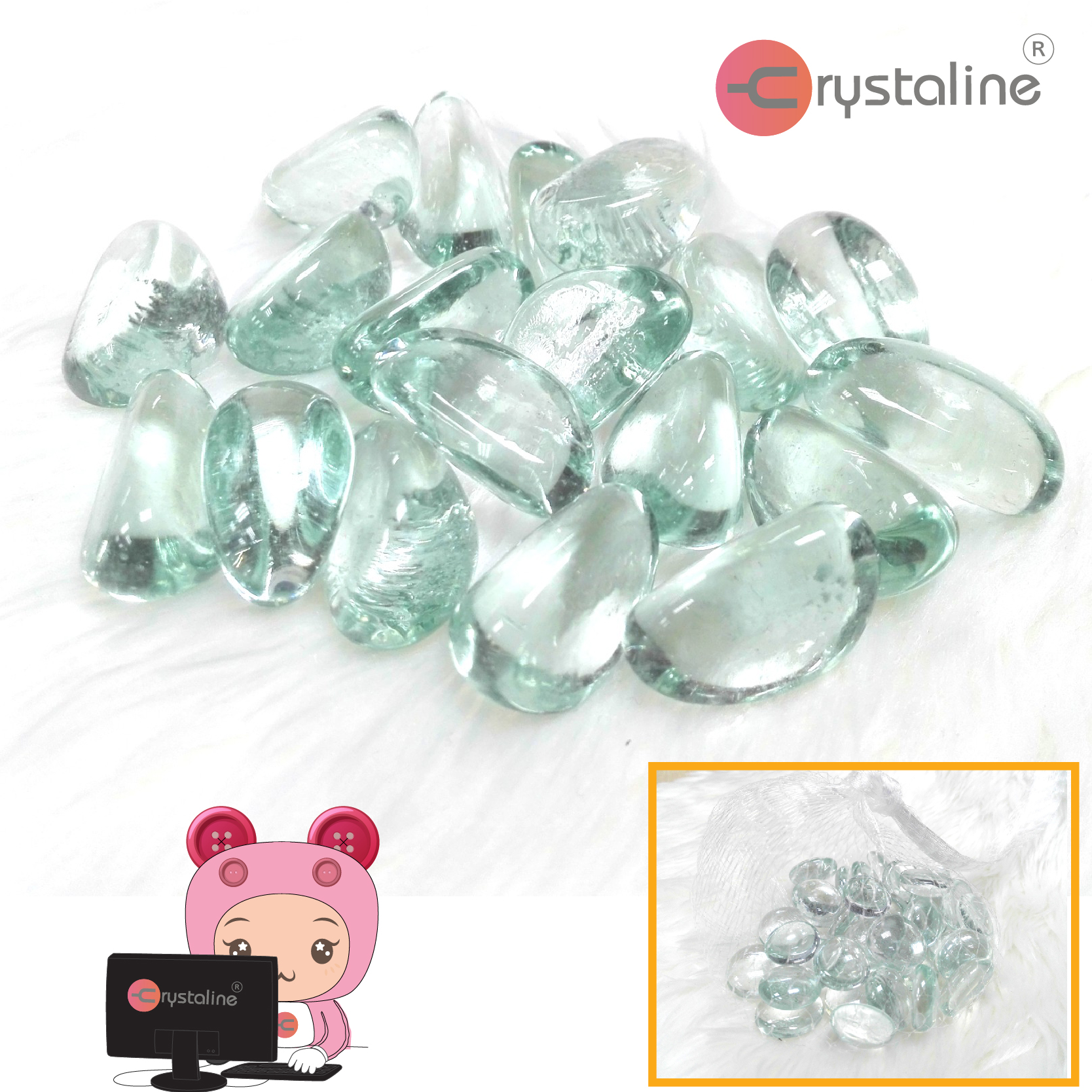 Oval glass nugget - white col. (35pcs/pack)
