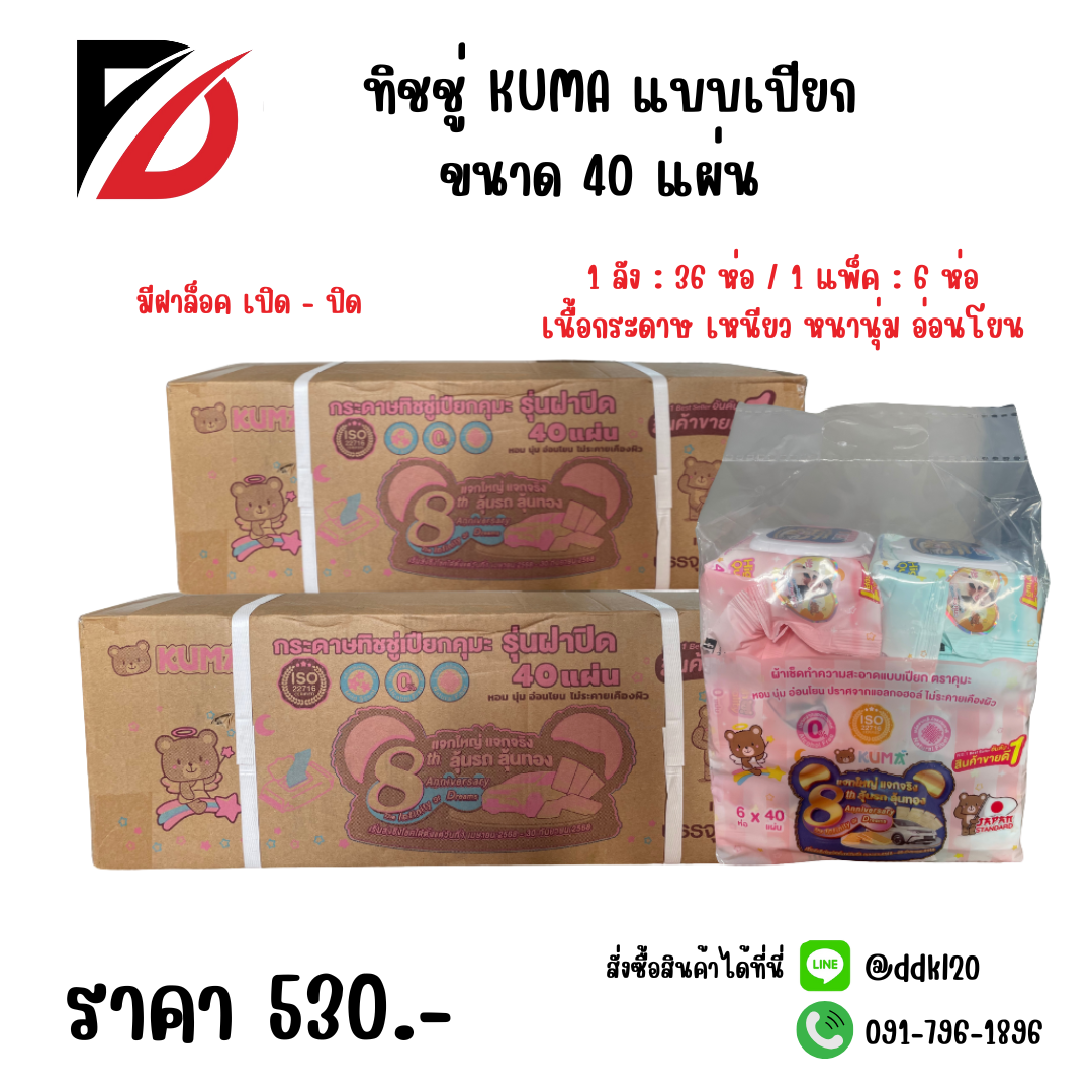 ทิชชู่ KUMA แบบเปียก ขนาด 40 แผ่น