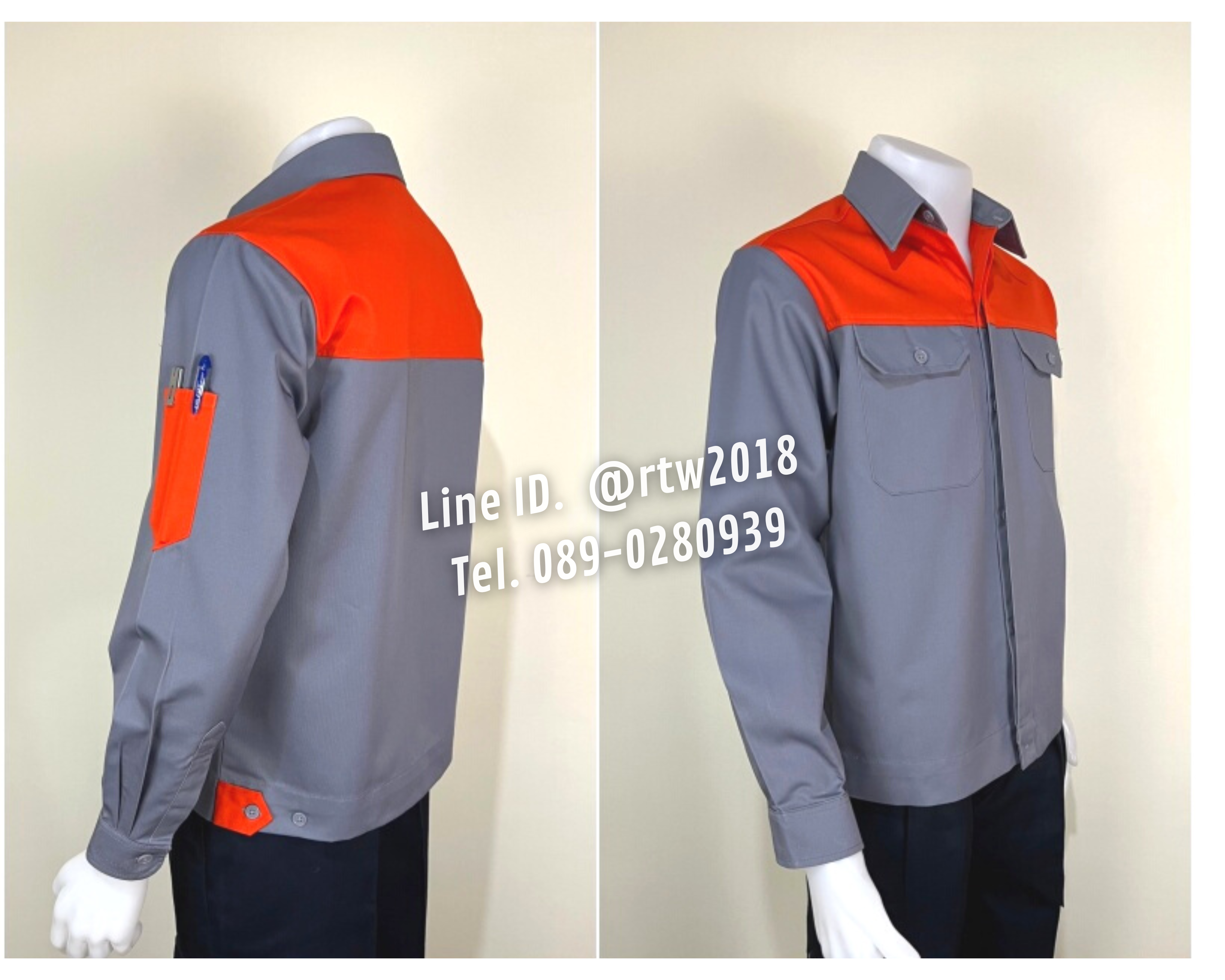 รหัส AB2.7 : เสื้อช่างแขนยาวผ้าคอมทวิวเทาอกส้ม (ซ่อนสาบ)