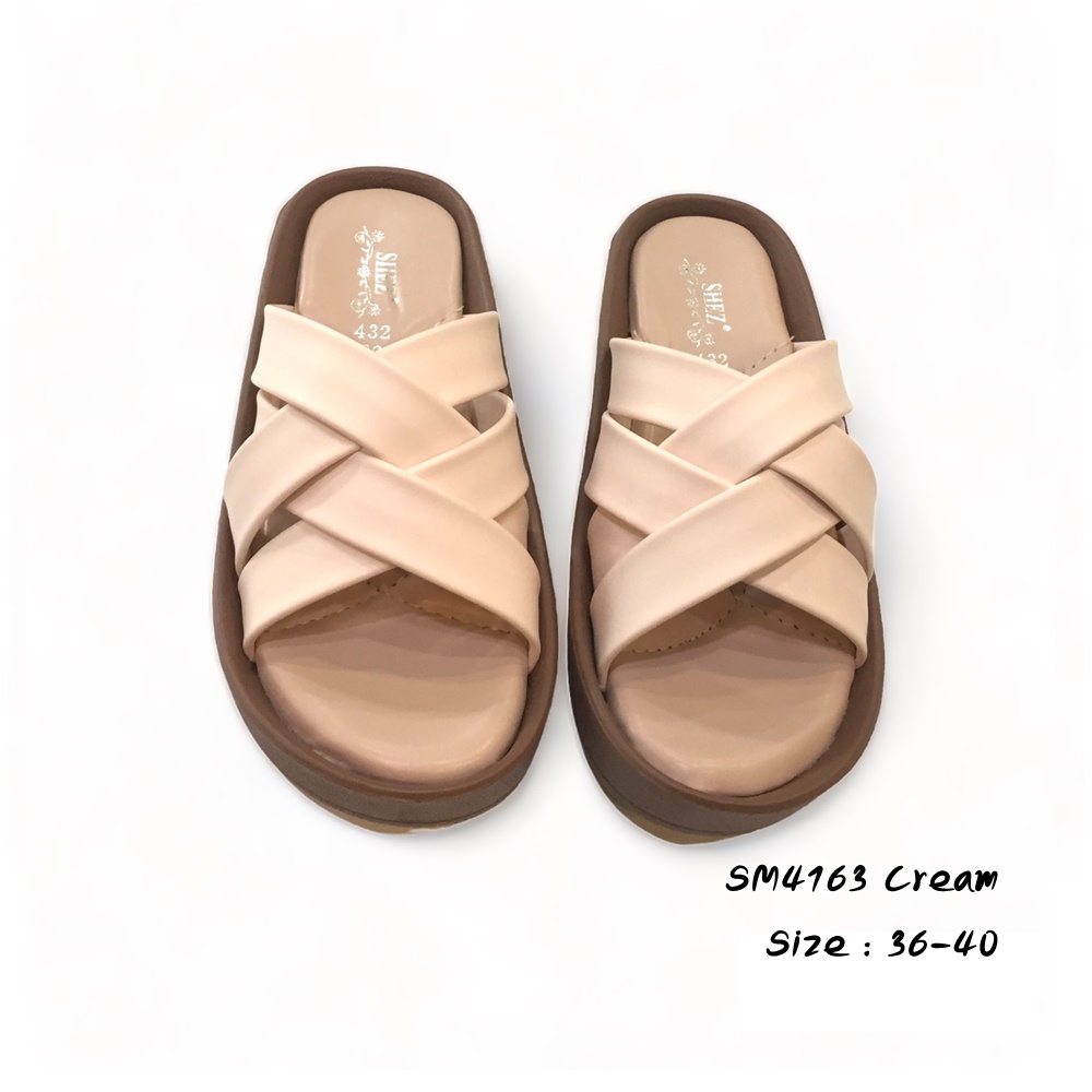 รองเท้าแตะหญิง รองเท้าแตะแบรนด์ รองเท้าแตะเกาหลี Slippers หนัง Pu แบบสวมใส่สบาย รองเท้าแฟชั่น ส้นสูง4cm. 432