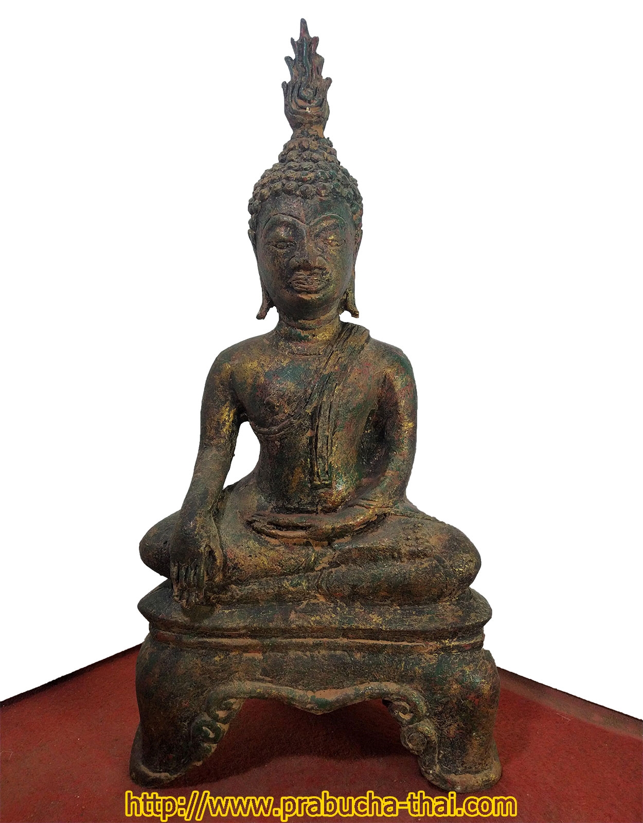 พระกำแพงสามขา ฐาน 6 นิ้ว เนื้อสำริดสภาพเก่า