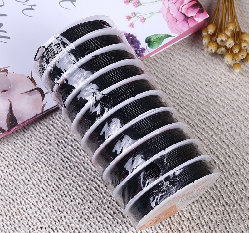 ขายส่ง (ยกแถว 10ม้วน) เอ็นร้อยลูกปัด เอ็นยืด แบบเส้นกลม สีดำ (คลิ๊กเลือกขนาดด้านใน)