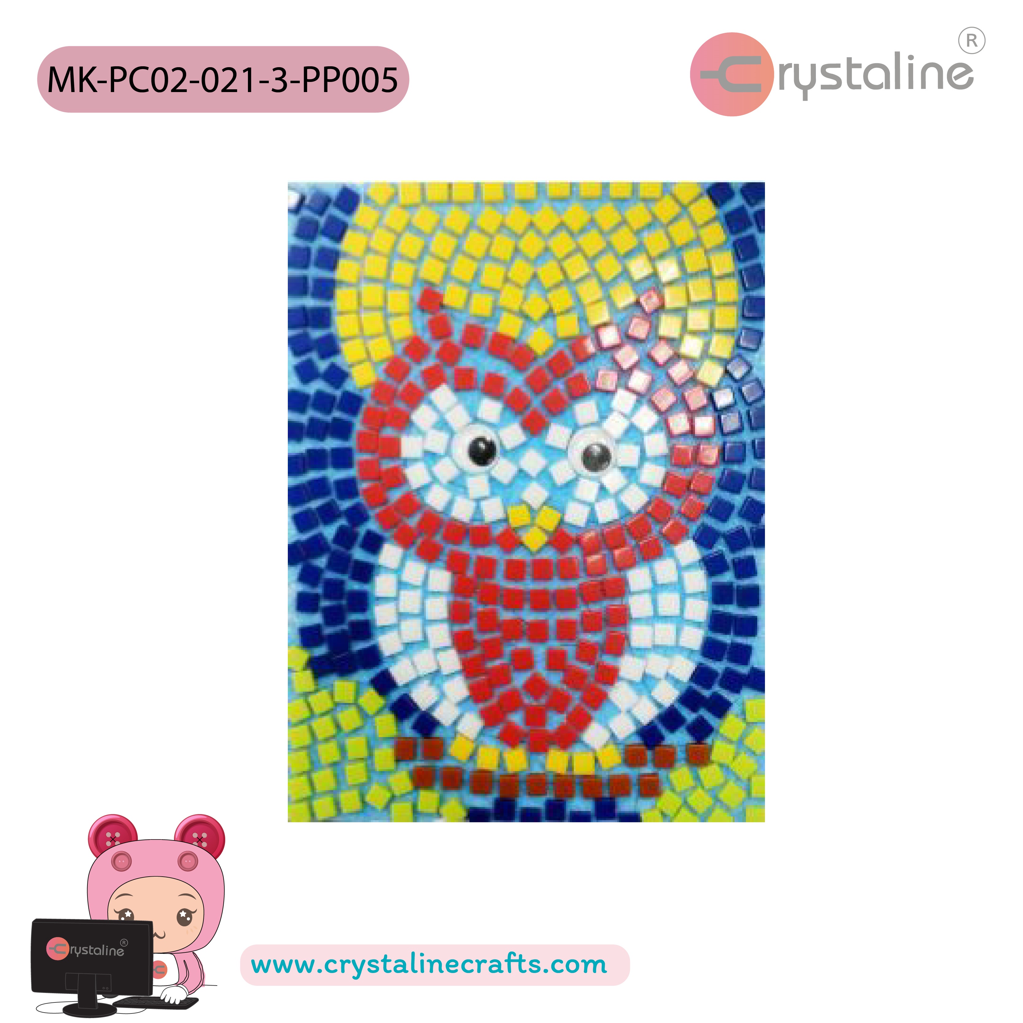 Mosaic picture by number kit - Owl (size 13x17 cm,1pc/pack)
