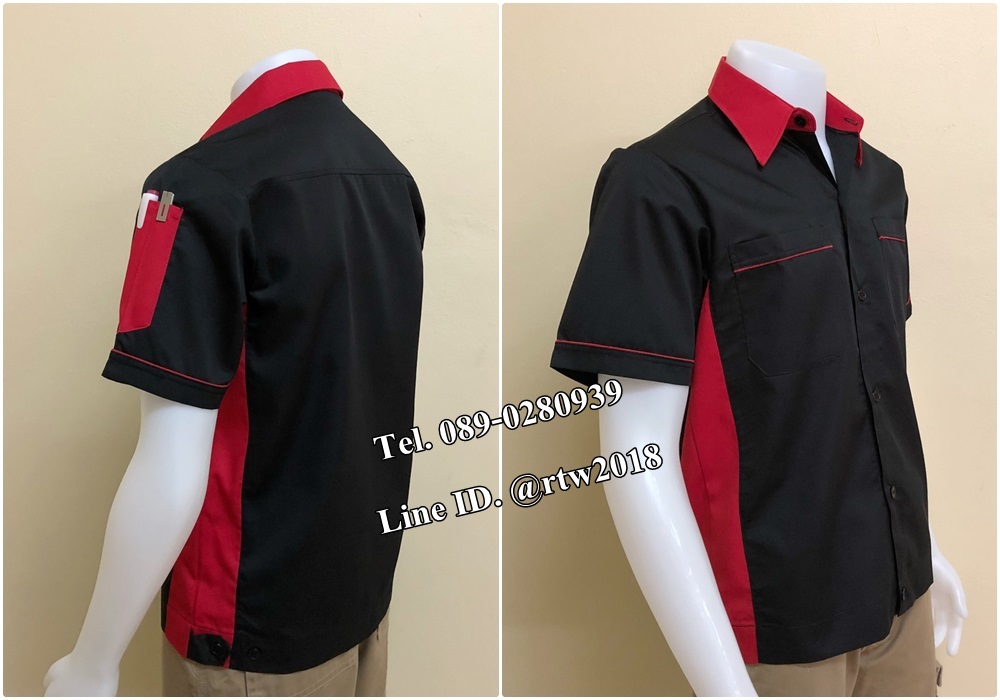 รหัส A87 : เสื้อช็อปแขนสั้นแบบดำข้างแดง