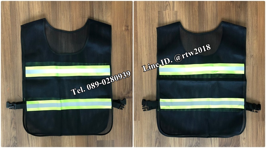 เสื้อกั๊กช่างตาข่ายสีดำสะท้อนแสงเทาเขียว (รหัส Q7)