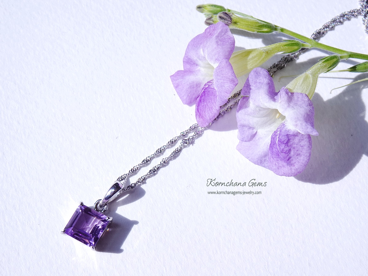 Square Amethyst Set เซ็ทแหวน,สร้อยคอพร้อมจี้ และต่างหูอเมทิสต์ทรงสี่เหลี่ยม ตัวเรือนเงินแท้ silver925