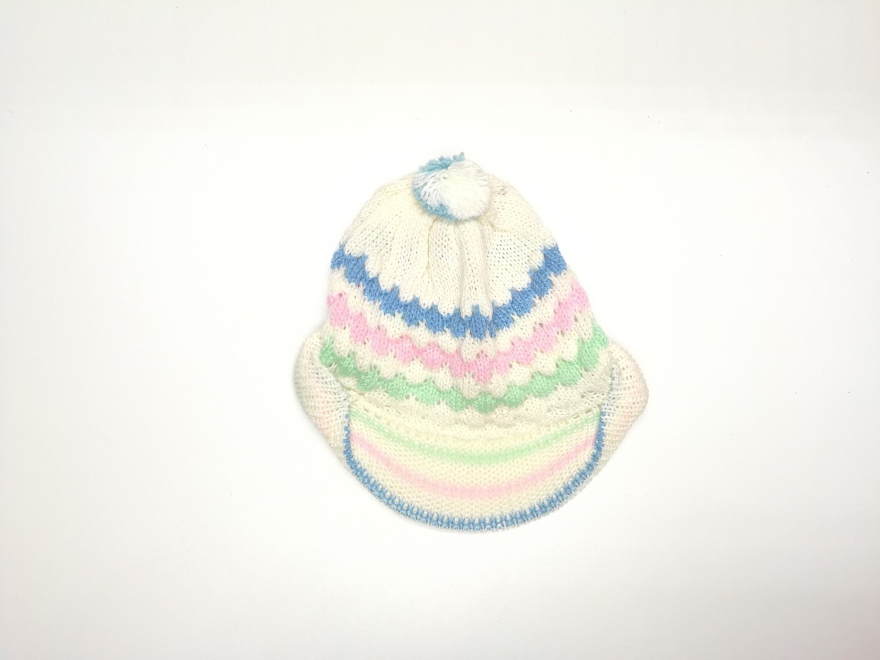 ขายส่ง หมวกไหมพรมเด็กแรกเกิด รุ่นน้อยหน่าปีก-พื้นขาวรุ้ง (ราคาต่อโหล) nongnini1988