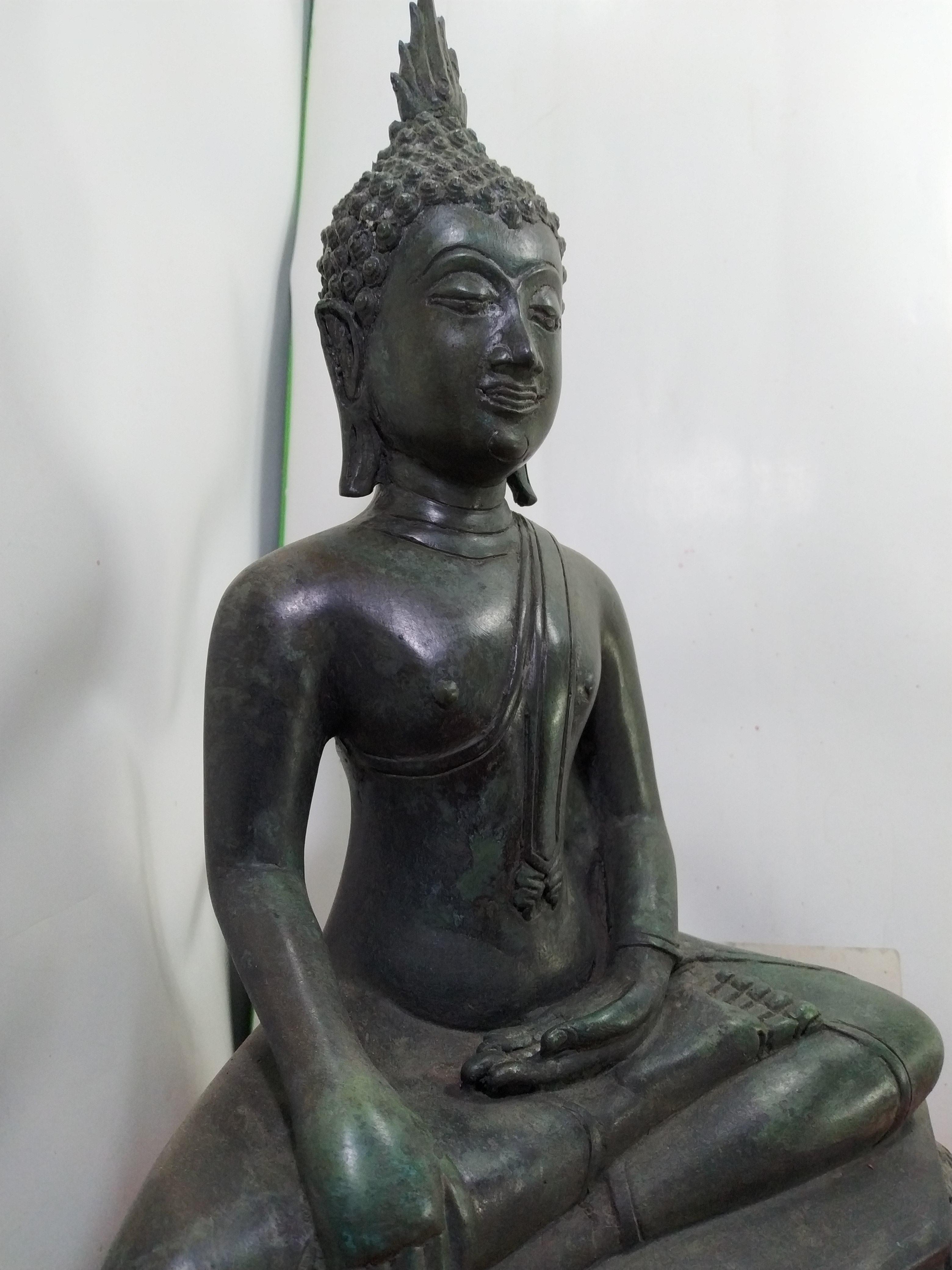 พระสุโขทัย ปางสดุ้งมาร หน้าตัก 9 นิ้ว สูง 17 นิ้ว เนื้อโลหะสำริด