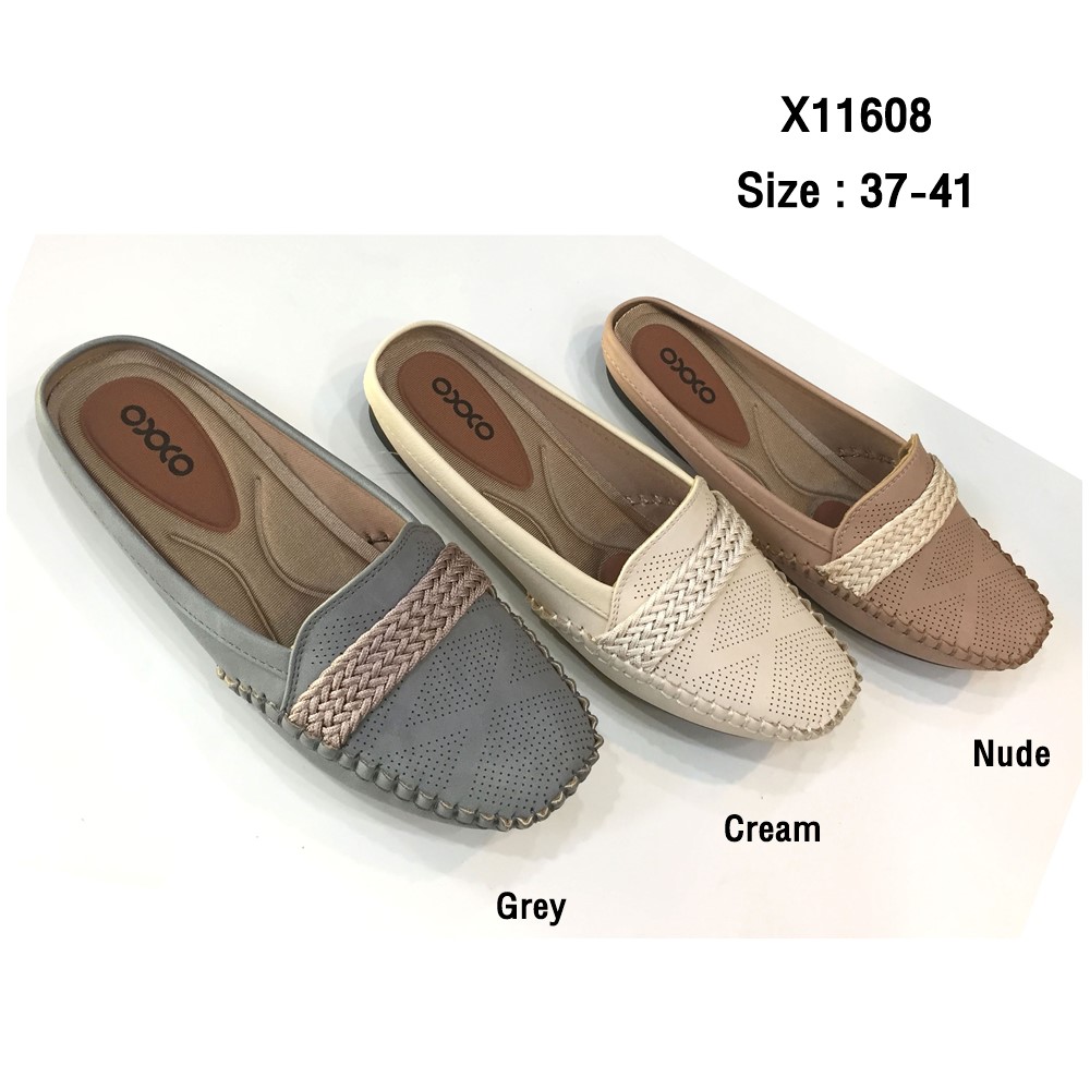 prettycomfort รองเท้าคัชชูส้นเตี้ย รองเท้าเพื่อสุขภาพเปิดส้น หนังนิ่ม oxxo พี้นแบน หนังนิ่มมาก พี้นยางสั่งทำพิเศษ พี้นสูง1เซน ใส่สบาย X11608