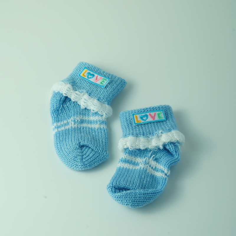 ขายส่ง ถุงเท้าเด็กอ่อน ถุงเท้าทารก ถุงเท้าเด็กแรกเกิด รุ่นถุงเท้าพื้นสี-ปักLOVE (ราคาต่อโหล) nongnini1988