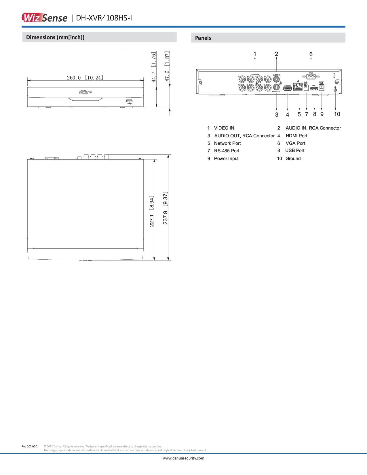 Dahua XVR4108HS-I เครื่องบันทึกกล้องวงจรปิด 8 ช่อง