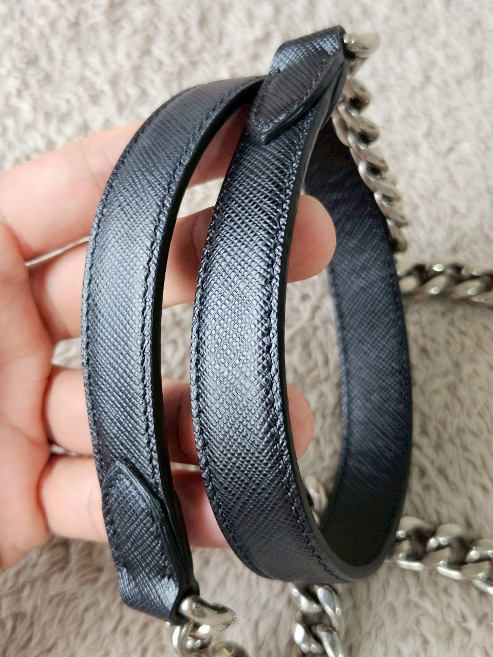 Prada 1BH014 Black Saffiano Leather Chain Shoulder Bag