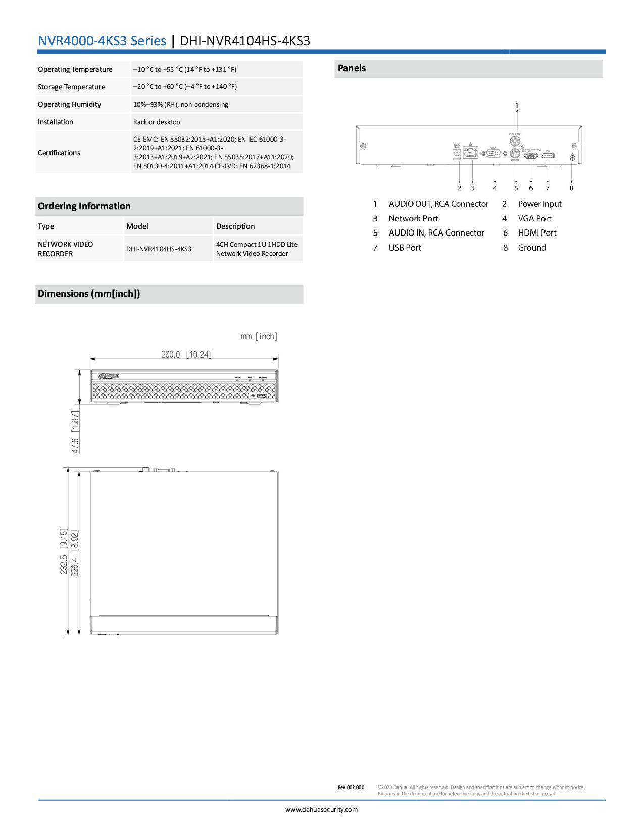 DAHUA เครื่องบันทึก 4 ช่อง รุ่น NVR4104HS-4KS3