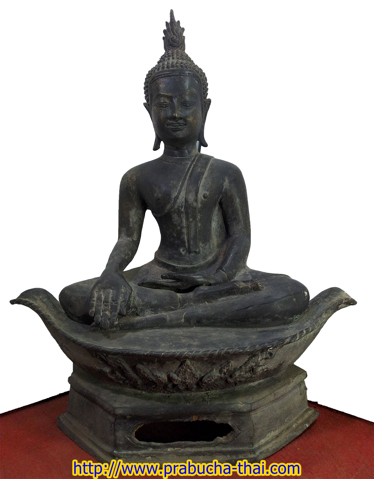 พระอู่ทอง ปางสดุ้งมาร ฐานเรือ หน้าตัก ๙ นิ้ว เนื้อสำริด