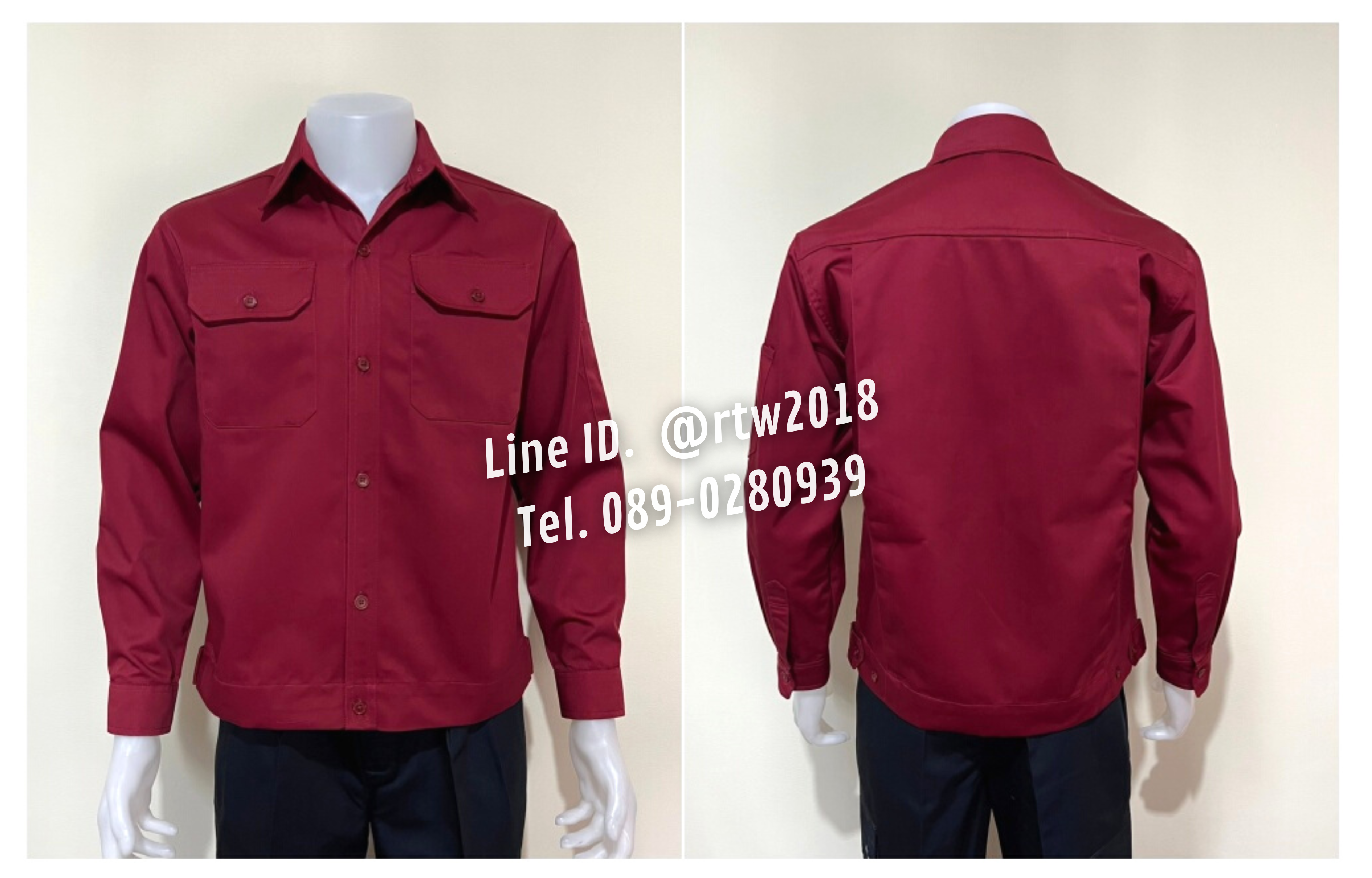 รหัส AB1.7 : เสื้อช่างแขนยาวผ้าคอมทวิวสีเลือดหมูล้วน