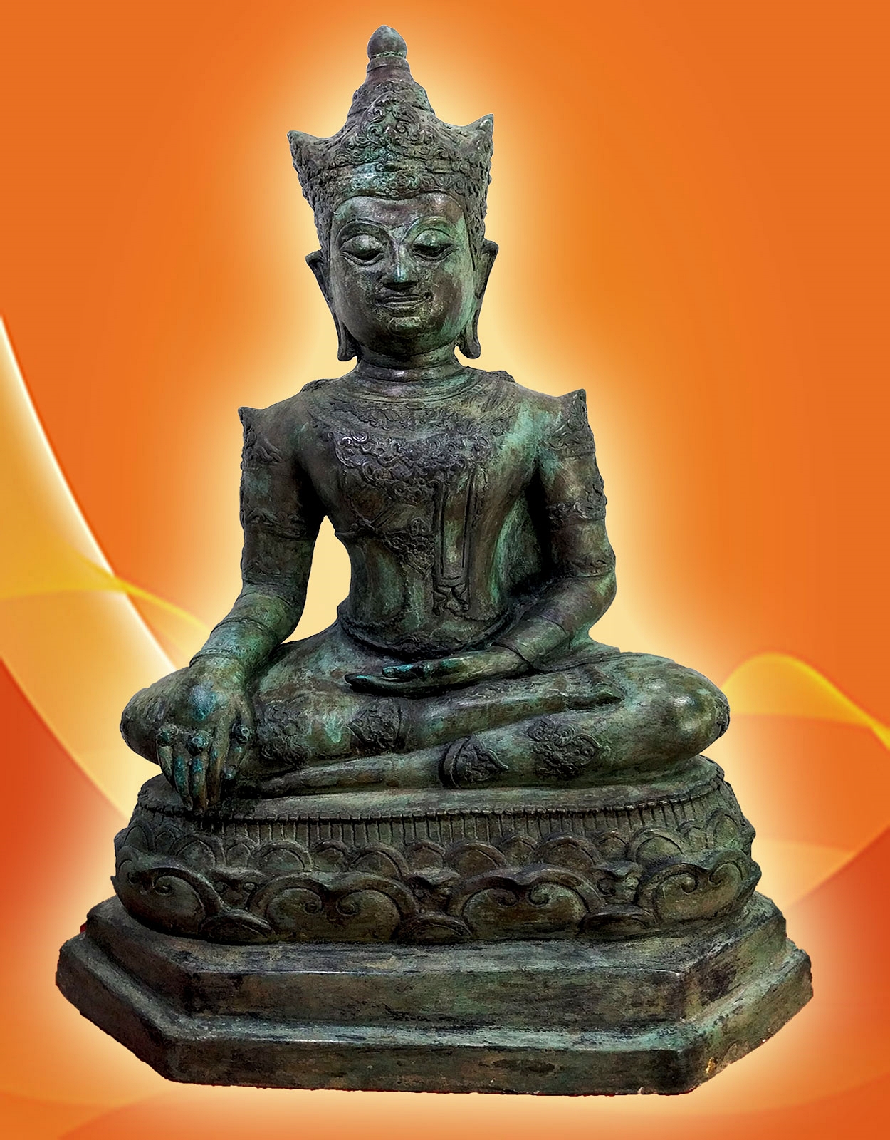 พระพุทธเชียงแสน ทรงเครื่อง หน้าตัก 9 นิ้ว เนื้อโลหะสำริด