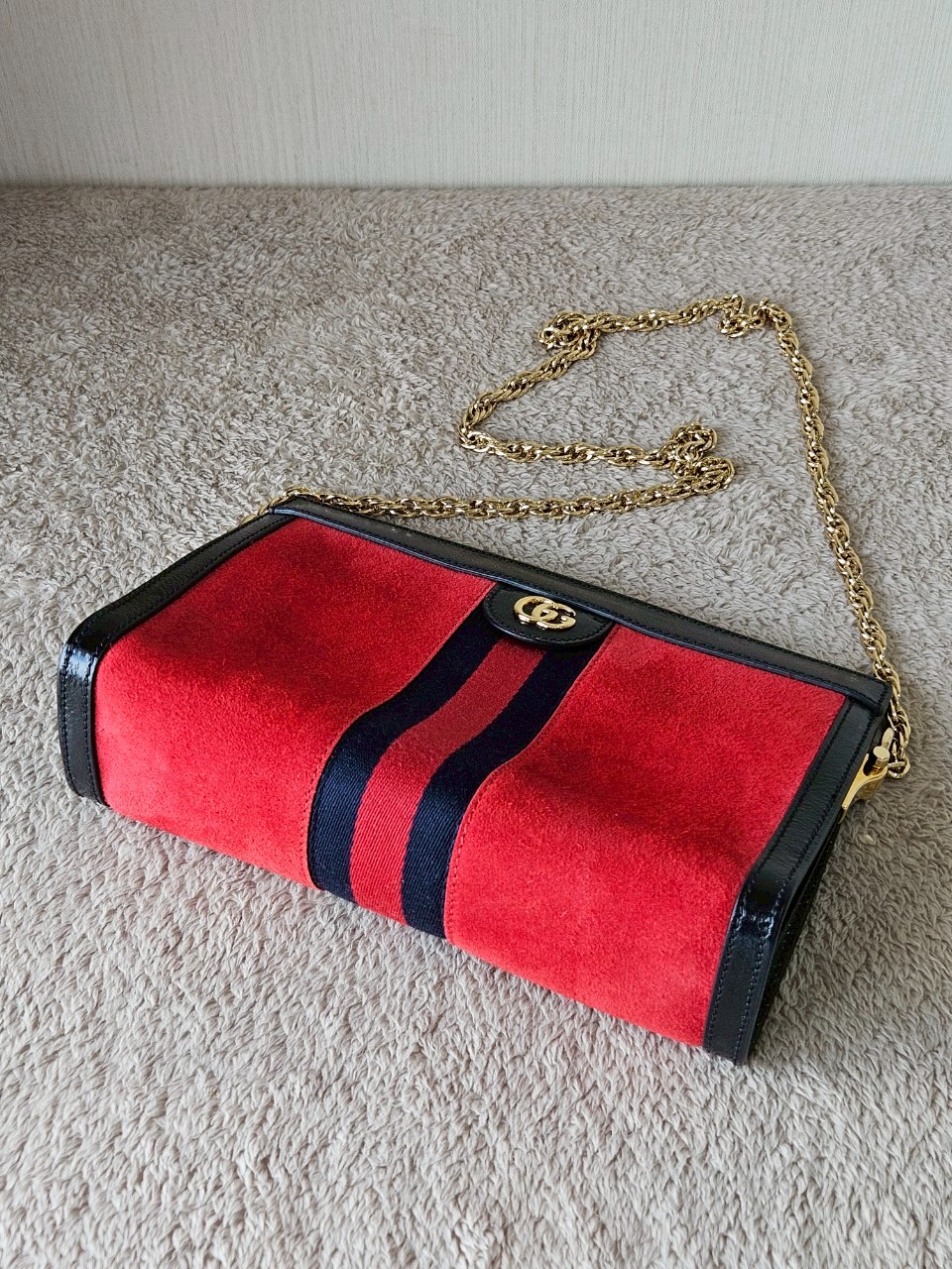 Gucci 503877 Ophidia Red Suede Chain Shoulder Bag