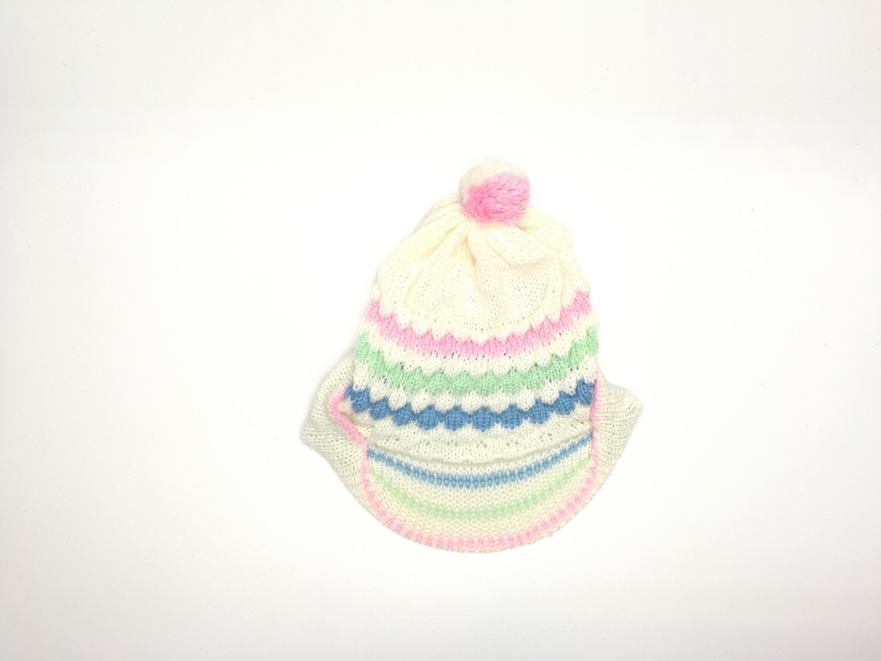 ขายส่ง หมวกไหมพรมเด็กแรกเกิด รุ่นน้อยหน่าปีก-พื้นขาวรุ้ง (ราคาต่อโหล) nongnini1988