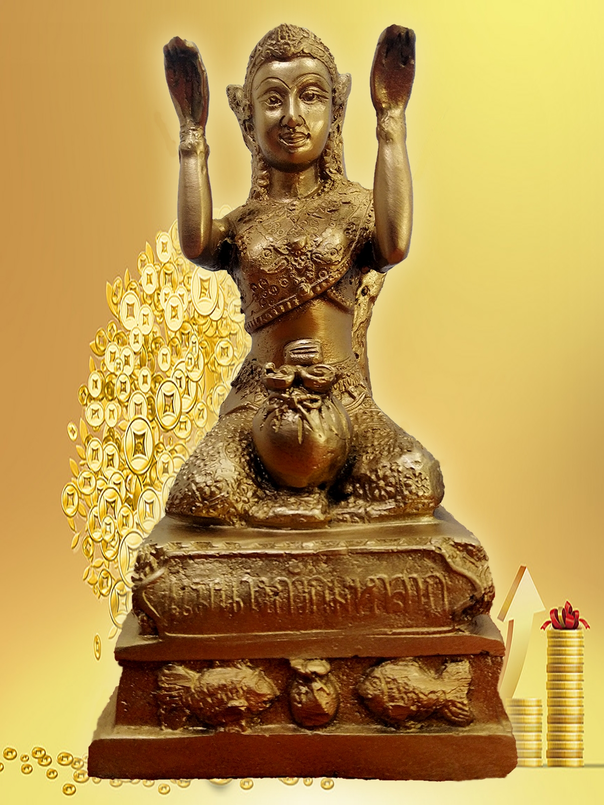 พระแม่นางกวัก กวักสองมือ ผิวพ่นทรายสอง