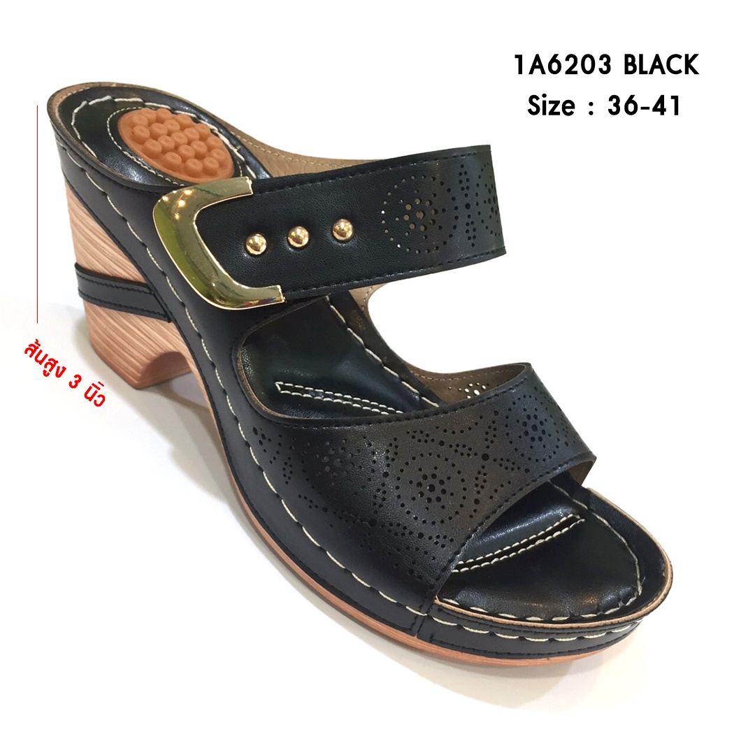 รองเท้าเพื่อสุขภาพ รองเท้าแตะ ส้นสูง แบบสวม ปรับความกระชับได้ งานเย็บมือทนทาน มีปุ่มนวดส้นเท้า สวมใส่สบาย น้ำหนักเบามาก 1A6203