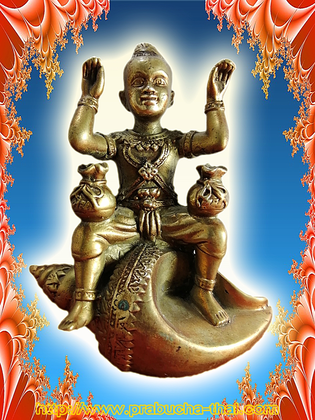 กุมารทองเทพ กวักเงินทอง นั่งหอยสังข์ เนื้อโลหะสำริด