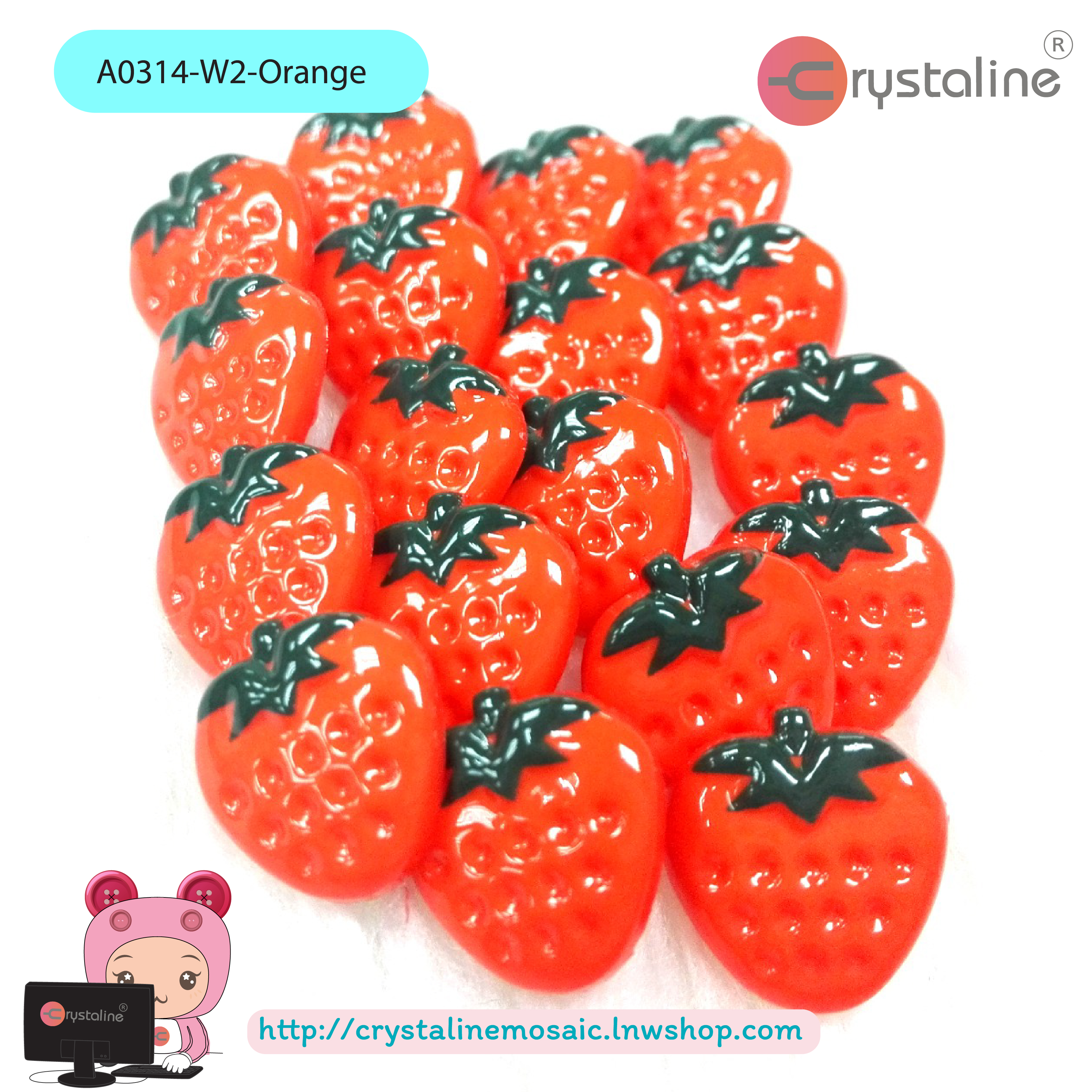 Strawberry button - Orange col. (size 19L,144pcs/pack)