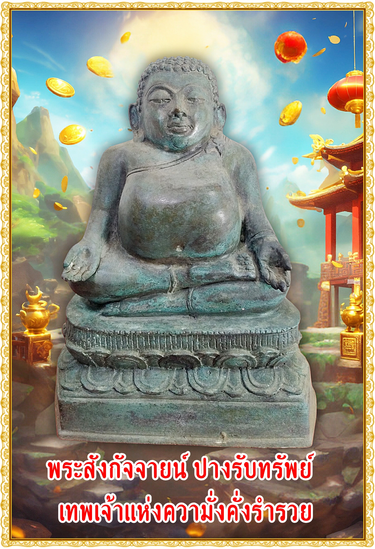 พระสังกัจจายน์ ปางรับทรัพย์ เทพเจ้าแห่งความั่งคั่งรำรวย หน้าตัก 5 นิ้ว เนื้อนวโลหะสำริด