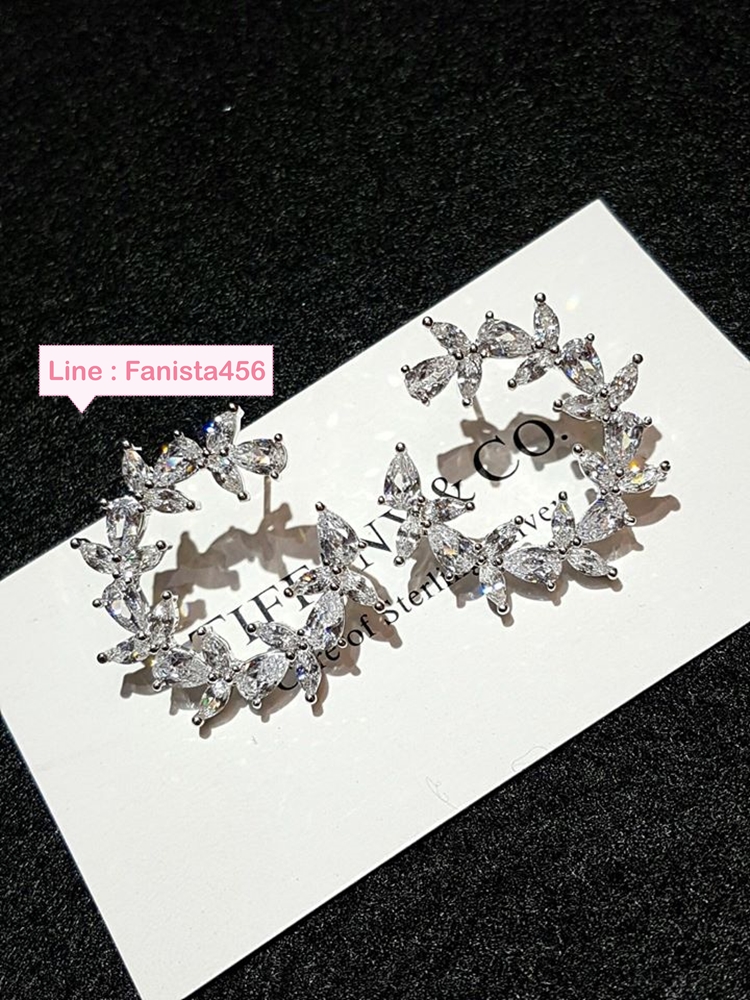 ต่างหูTiffany ต่างหูใบมะกอก เพชร CZ งานHi-end