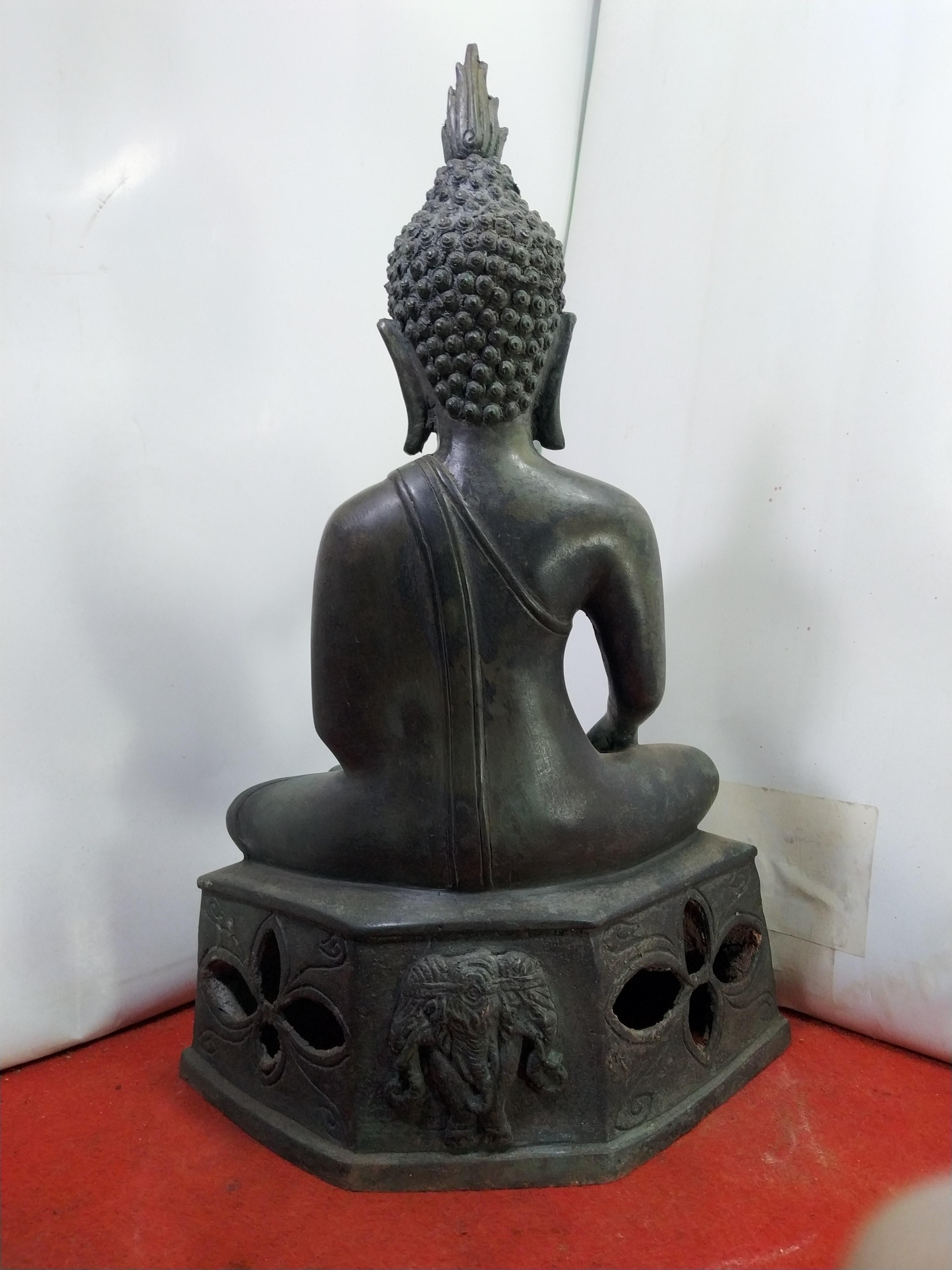 พระสุโขทัย ปางสดุ้งมาร หน้าตัก 9 นิ้ว สูง 17 นิ้ว เนื้อโลหะสำริด