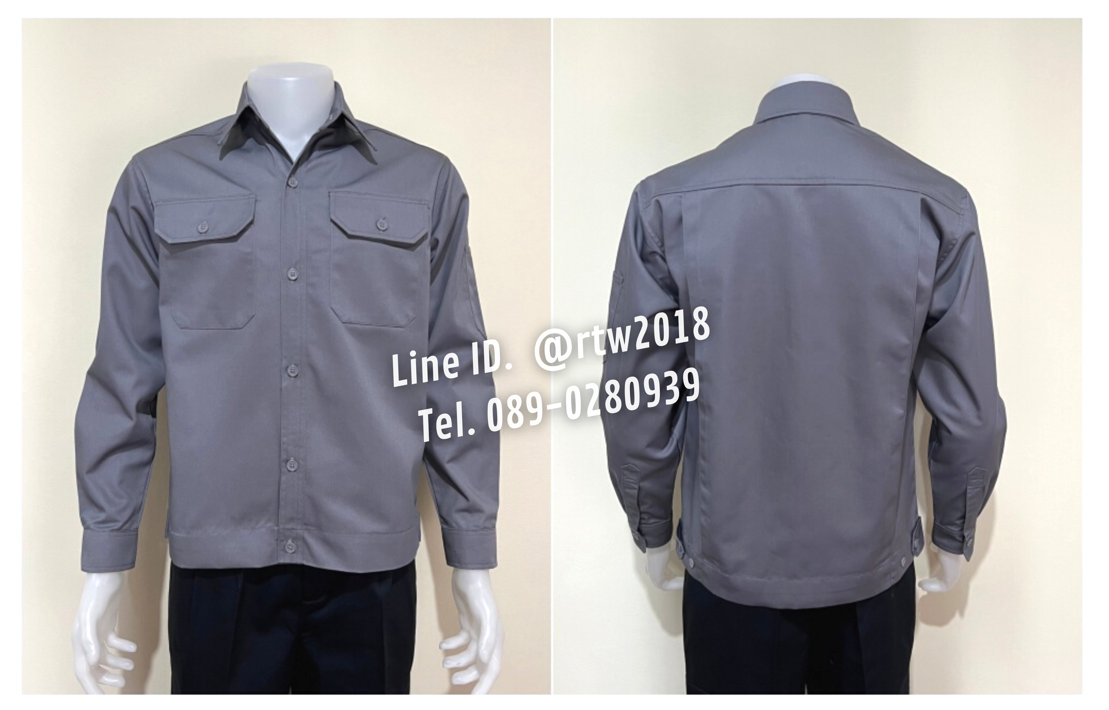รหัส AB1.10 : เสื้อช่างแขนยาวผ้าคอมทวิวสีเทาล้วน