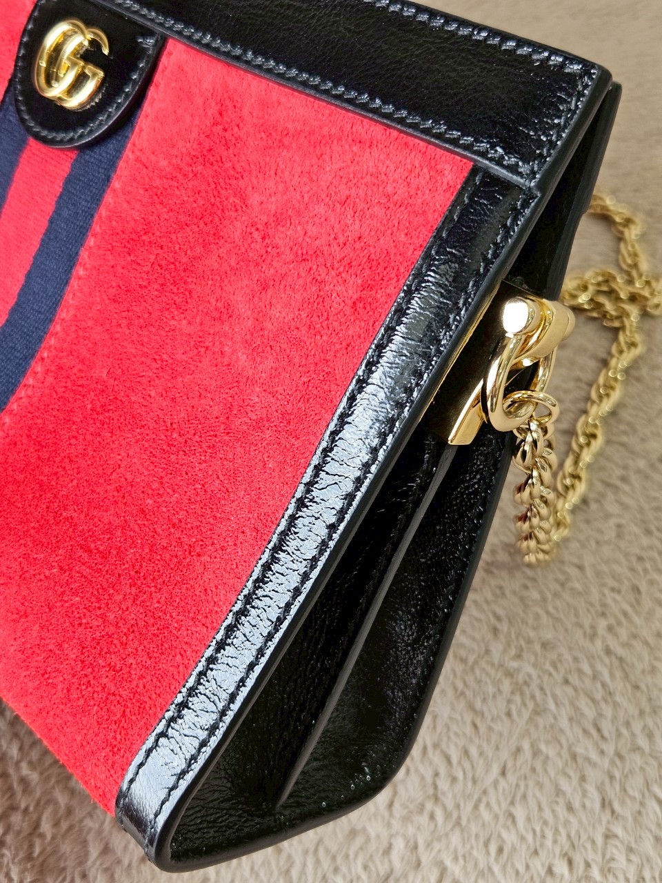 Gucci 503877 Ophidia Red Suede Chain Shoulder Bag