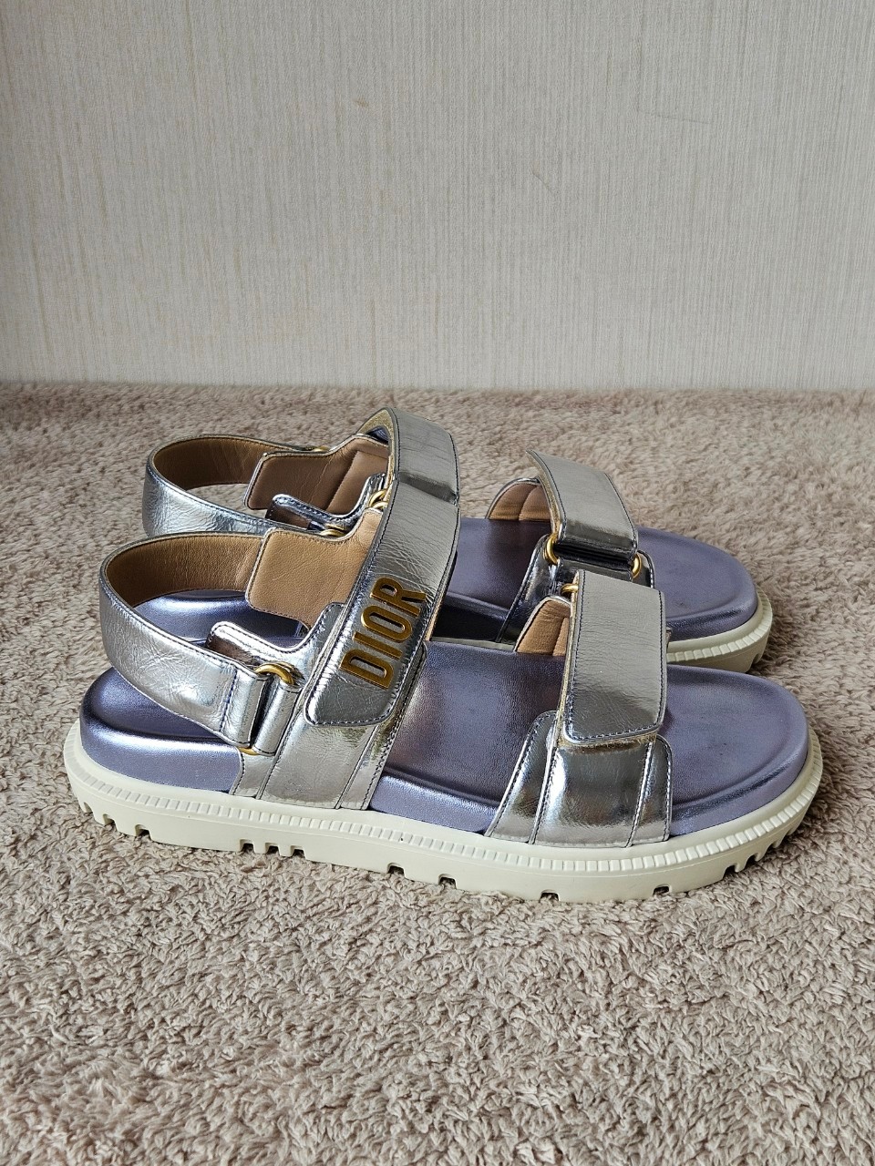 Dior Dioract Silver Leather Sandals