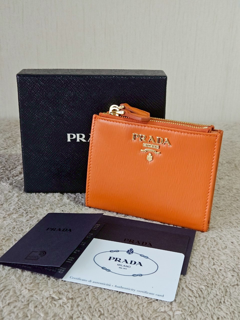 Prada Bifold Double Zip Orange Wallet
