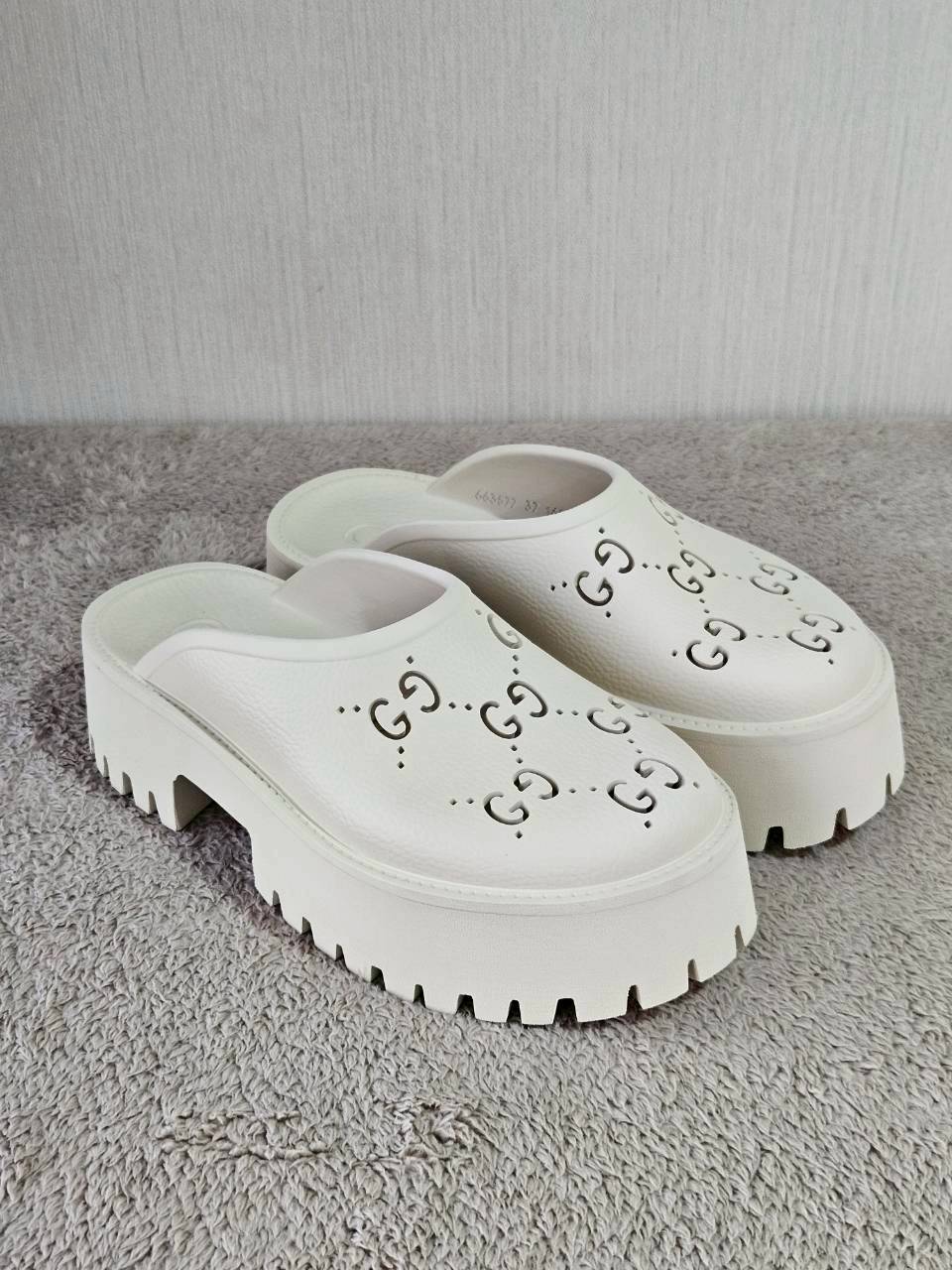 Gucci Platform Perforated G Sandal White