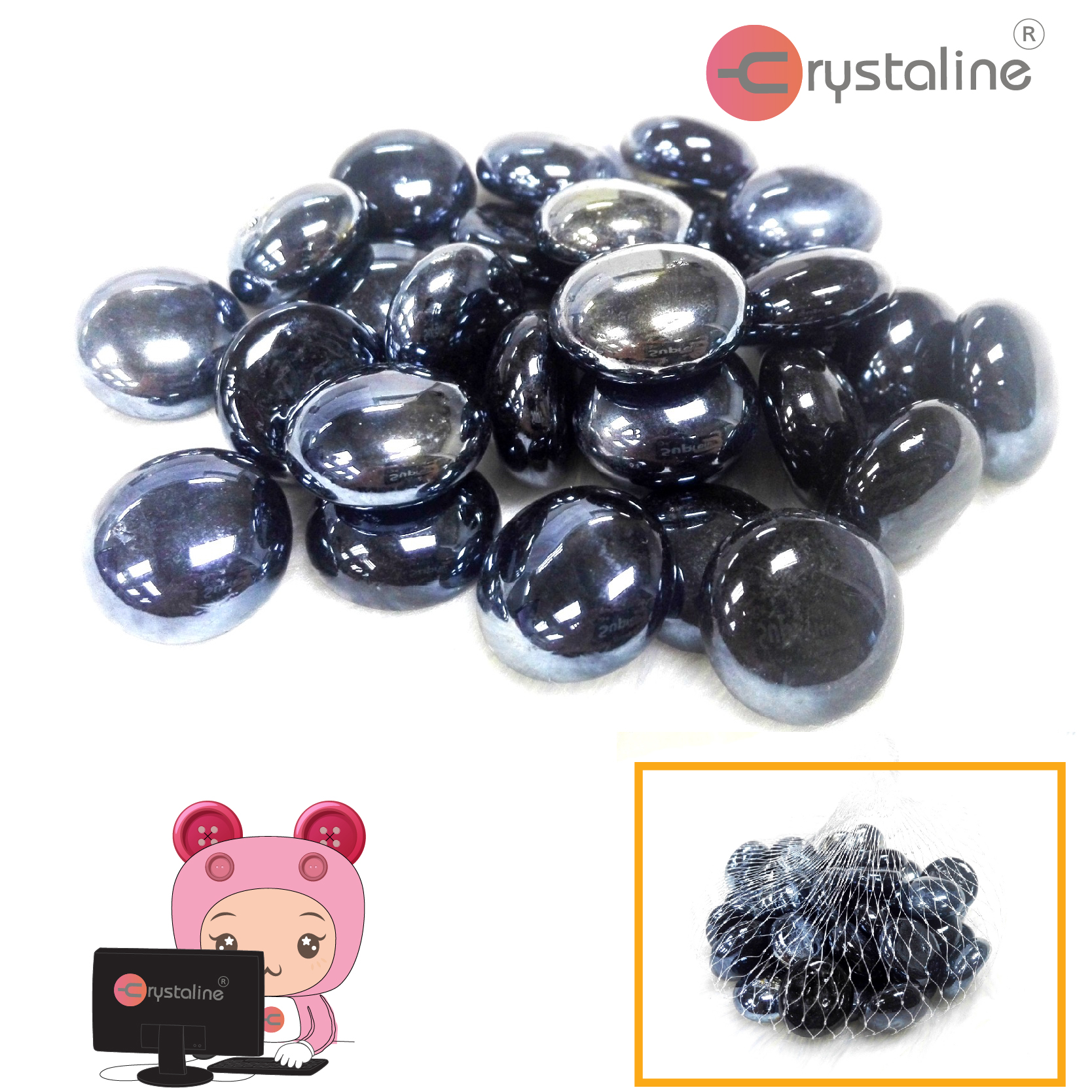 Round glass nugget - black col. (35pcs/pack)