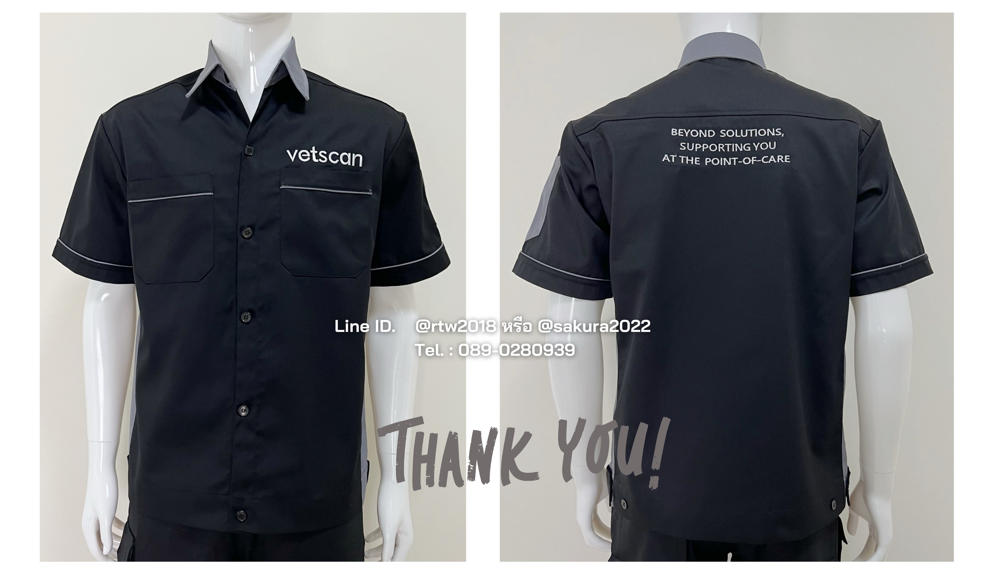 รหัส A13.13 เสื้อช่างแขนสั้นผ้าคอมทวิวสีดำข้างเทา