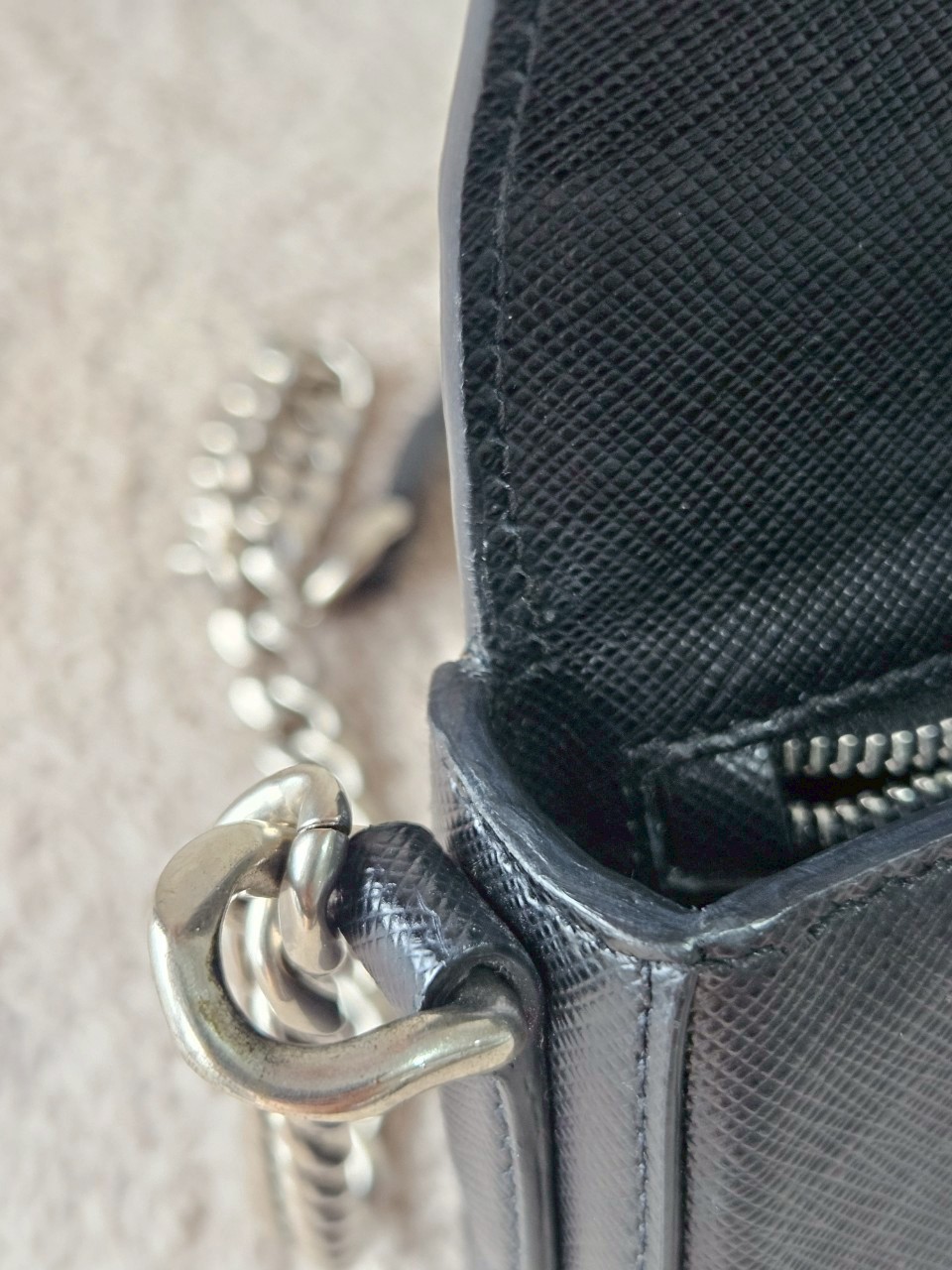 Prada 1BH014 Black Saffiano Leather Chain Shoulder Bag